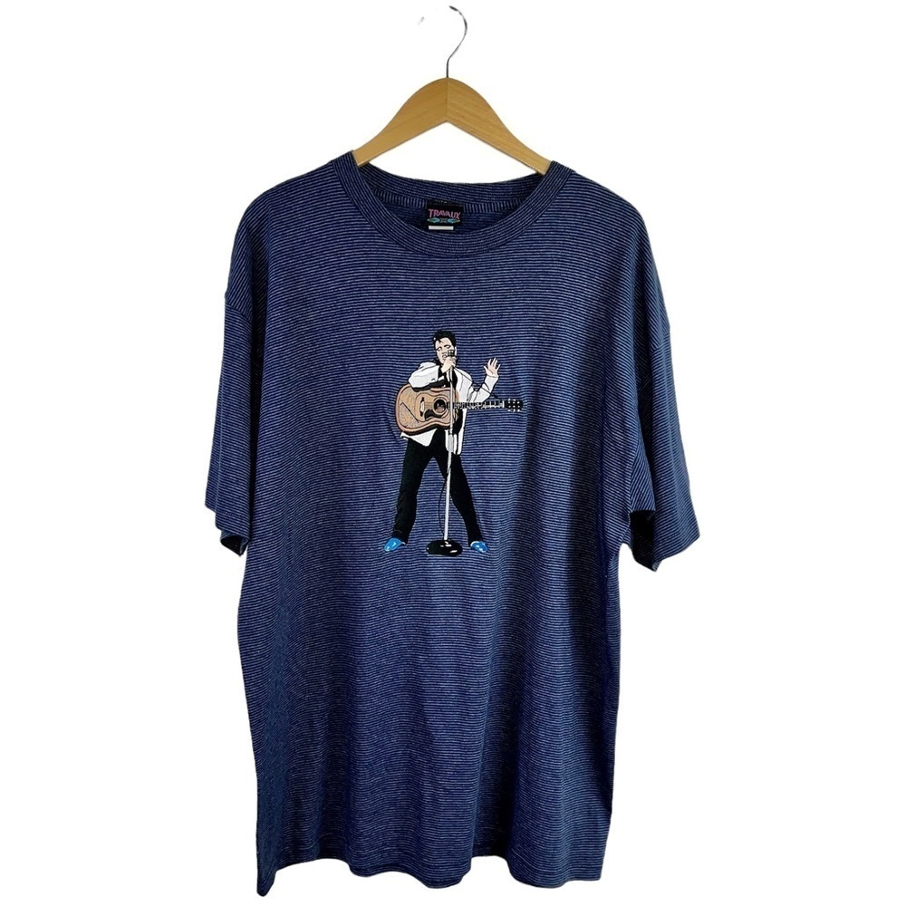 VTG Travaux Elvis Striped T‎ Shirt Rare Made In US Single Stitch Embroidered